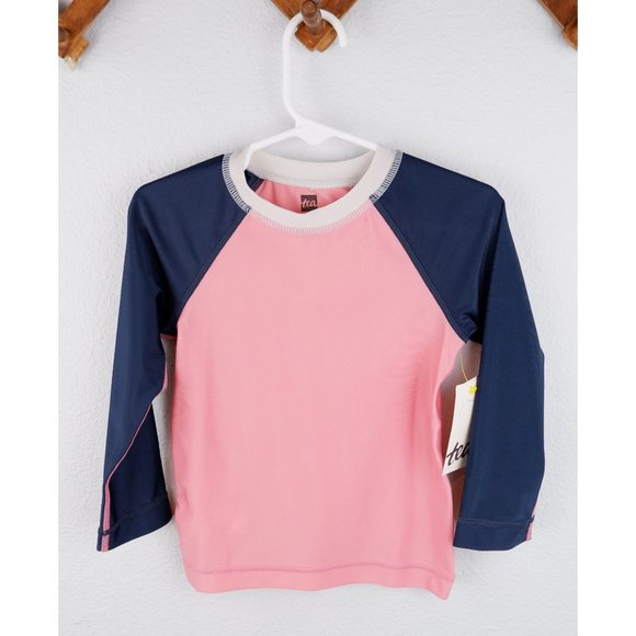 NEW Tea Collection Pink & Blue Blocked Color Swim Rashguard, size 2 - Picture 1 of 6